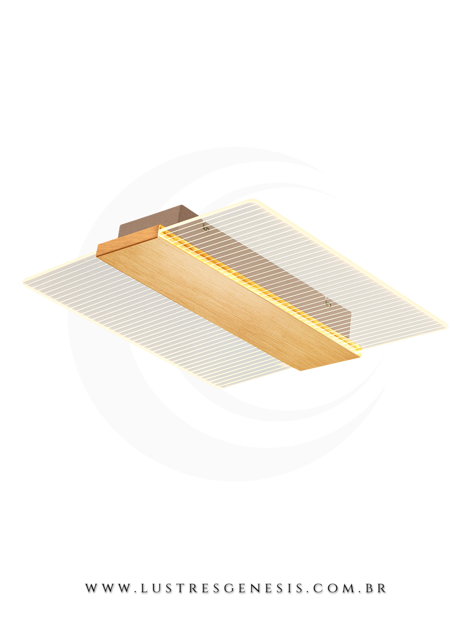 Plafon Moderno LED Dourado e Acrilico DCX01188 40cm H17cm 32W 3000K, Sala de Estar, Quartos, Banheiro, Cozinha, Mesa Sala de Jantar